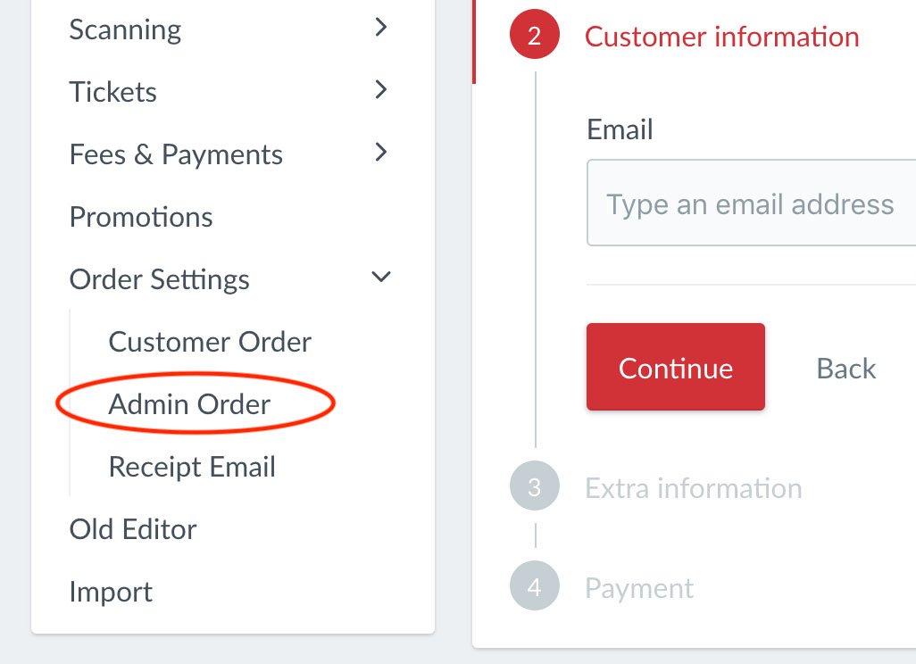 Menu Location of Order Form Settings